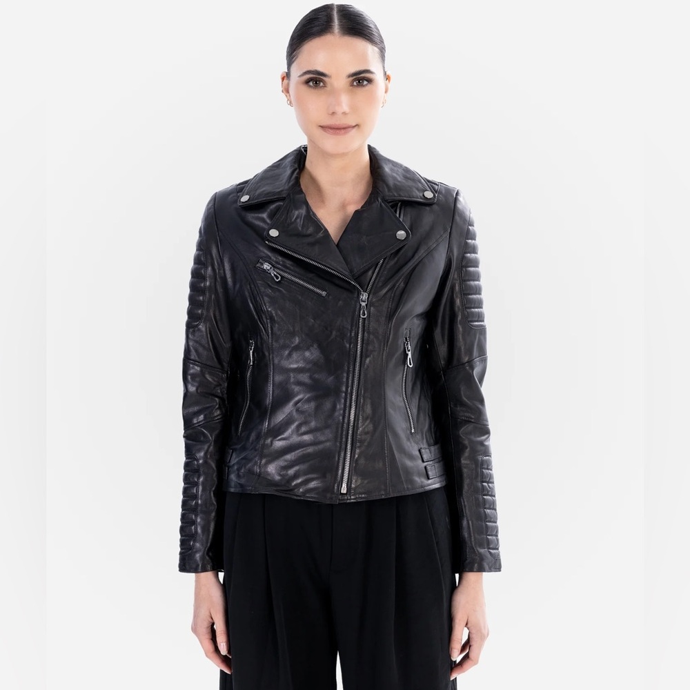 STACY LEATHER BIKER JACKET - 4XL = XL